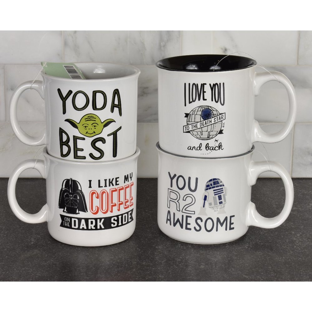 Star Wars 18 oz. Ceramic Mugs-Yoda/Darth Vader/R2D2/Death Star-Set of 4
